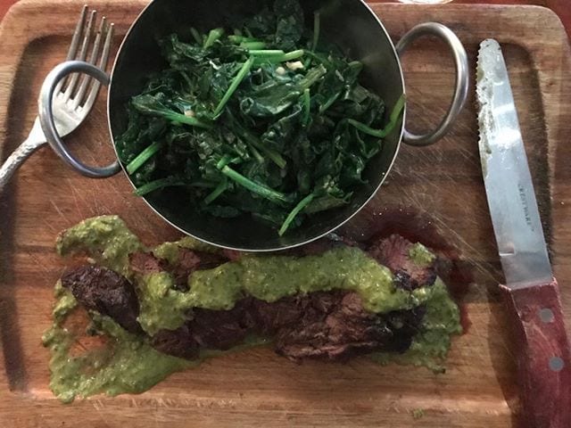 Sometimes a girl needs a little steak with her spinach! Hopefully it’s grass fed but if not, a little bending fits into the 80/20 rule. (80%